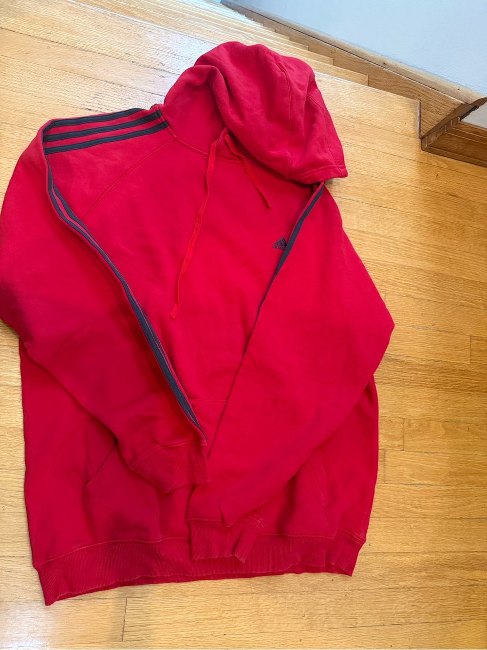 adidas Red Men’s Hooded Sweatshirt with Black Stripe Accents